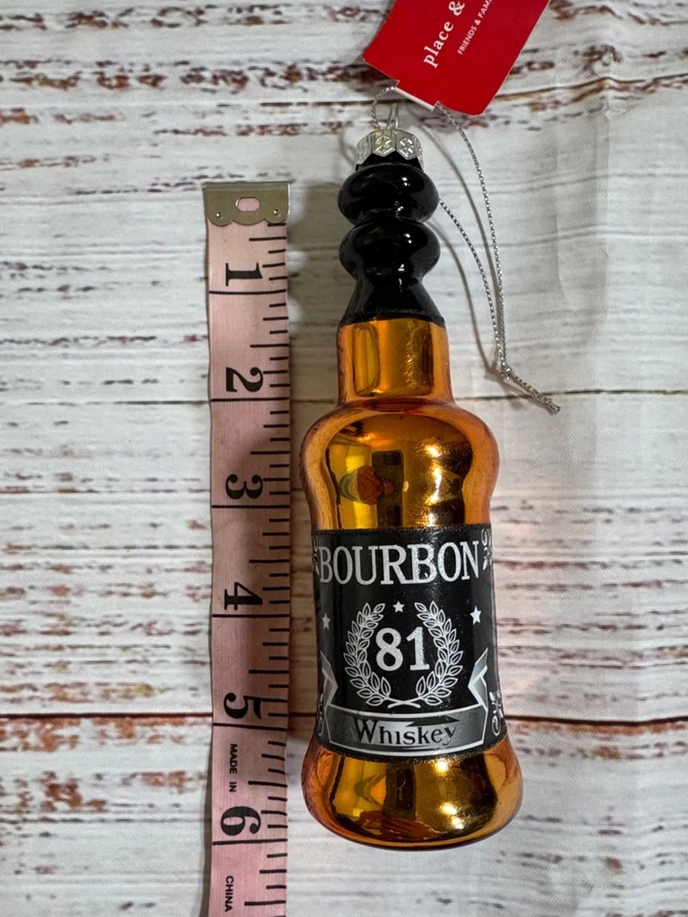 Bourbon 81 Whiskey Bottle Ornament - Amber & Black